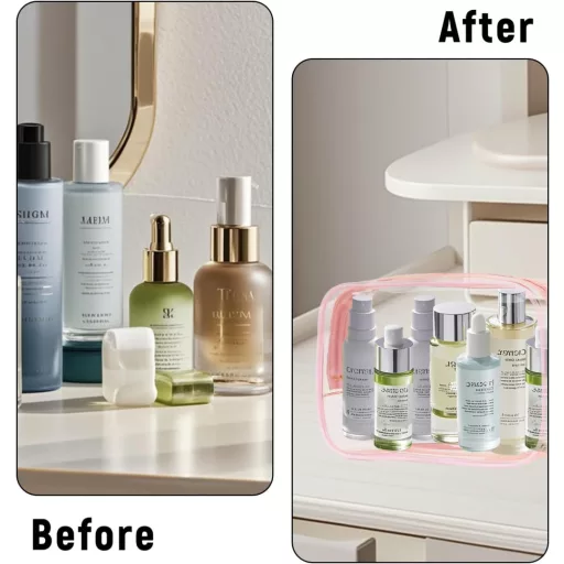 Set kozmetických tašiek - 2 ks ružových, vodeodolných priehľadných kozmetických taštičiek pre ženy, na cestovanie, na make-up, 17x12x6 cm