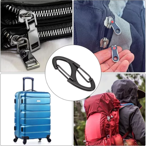 Moguri 10 buc. Carabiner negru în formă de S cu cap dublu, cârlig de 3 mm - Mini carabine pentru brelocuri, rucsacuri și echipamente de exterior - C