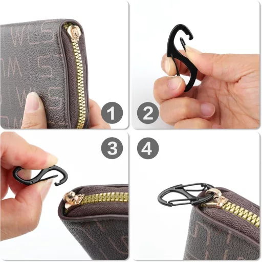 Moguri 10 buc. Carabiner negru în formă de S cu cap dublu, cârlig de 3 mm - Mini carabine pentru brelocuri, rucsacuri și echipamente de exterior - C