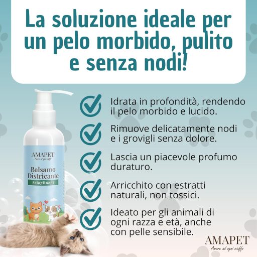 AMAPET Csomóbontó Spray Kutyáknak és Macskáknak - Fényesítő Hatású Balzsam Minden Szőrtípusra, Természetes Hipoallergén Összetevőkkel, 250 m