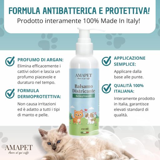 AMAPET Sprej za raščešljavanje dlake za pse i mačke - Balzam za sjajnu dlaku za sve tipove dlake, s prirodnim hipoalergenim sastojcima, 250 ml