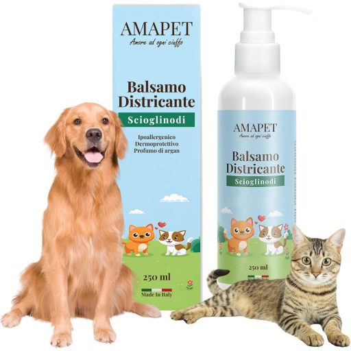 AMAPET Csomóbontó Spray Kutyáknak és Macskáknak - Fényesítő Hatású Balzsam Minden Szőrtípusra, Természetes Hipoallergén Összetevőkkel, 250 m