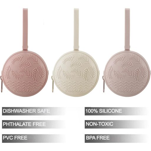 PandaEar set 3 suporturi din silicon pentru suzetă, pentru călătorii, fără BPA, roz
