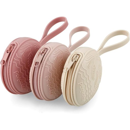 PandaEar set 3 suporturi din silicon pentru suzetă, pentru călătorii, fără BPA, roz