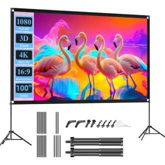   VISULAPEX 100 Inch Hordozható Vetítővászon Állvánnyal - 16:9 4K HD Összecsukható Vetítővászon Hordtáskával Otthoni Mozihoz, Kerti Filmezéshe