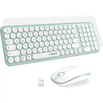   Set Tastatură și Mouse Wireless XTREMTEC Retro cu Taste Rotunde, 2.4GHz, Tastatură Compactă și Silențioasă pentru Laptop, Verde-Alb