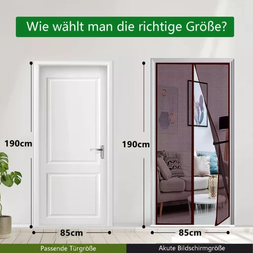 Plasă magnetică pentru ușă Panngu 85x190cm, plasă împotriva insectelor ranforsată, maro, pentru balcon