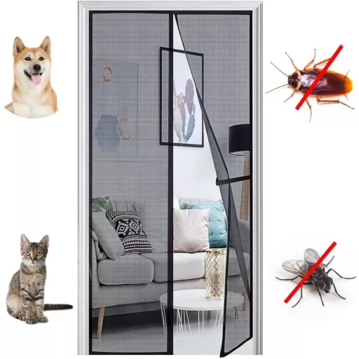 Plasă magnetică pentru ușă Panngu 85x190cm, plasă împotriva insectelor ranforsată, maro, pentru balcon