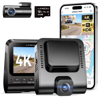   LINGDU V620 Autokamera 4K Predná 1080P Zadná, 2,4" IPS WiFi Dash Cam so 64GB SD Kartou, Nočné Videnie GPS 170° Širokouhlá