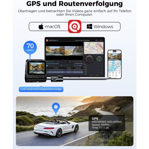 LINGDU V620 Autokamera 4K Predná 1080P Zadná, 2,4" IPS WiFi Dash Cam so 64GB SD Kartou, Nočné Videnie GPS 170° Širokouhlá