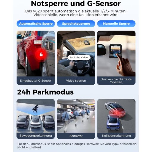 LINGDU V620 Autokamera 4K Predná 1080P Zadná, 2,4" IPS WiFi Dash Cam so 64GB SD Kartou, Nočné Videnie GPS 170° Širokouhlá