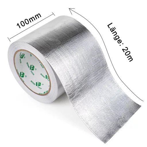 BOMEI PACK Bandă de aluminiu ranforsată 100mm x 20m, adeziv rezistent la căldură și apă