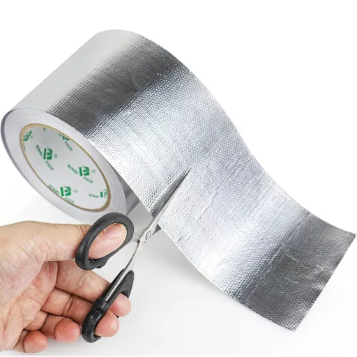 BOMEI PACK Bandă de aluminiu ranforsată 100mm x 20m, adeziv rezistent la căldură și apă