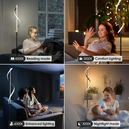 Lampa de podea LOKUNM LED 20W - Spot Plafon Modern Negru cu Telecomandă, Dimabilă, 1800lm, Lampă de Citit cu Control Tactil pentru Living