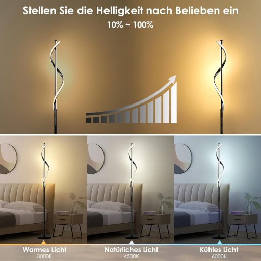 LOKUNM Állólámpa LED 20W - Fekete Modern Mennyezeti Spotlámpa Távirányítóval, Fényerőszabályzós, 1800lm, Érintésvezérelt Olvasólámpa Nappali