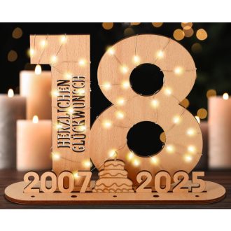   Giftota 18. Születésnapi Ajándék Fa Tábla LED Fényekkel - Személyre Szabható Vendégkönyv