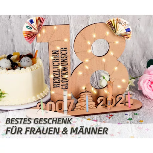 Giftota 18. Születésnapi Ajándék Fa Tábla LED Fényekkel - Személyre Szabható Vendégkönyv