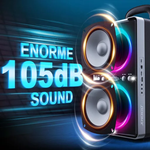 Boxă Bluetooth ODIOMX 200W cu joc de lumini LED, bas stereo 105dB, asociere TWS, încărcare rapidă