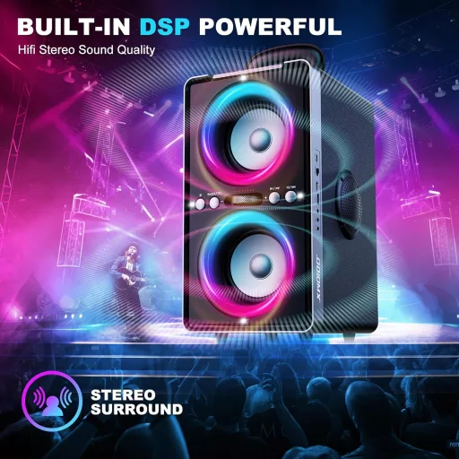 Boxă Bluetooth ODIOMX 200W cu joc de lumini LED, bas stereo 105dB, asociere TWS, încărcare rapidă