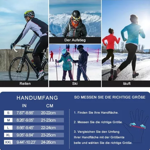 Ulhnei Zimné Cyklistické Rukavice - Vodoodpudivé, Dotykové, Vetruodolné, Protišmykové Unisex Športové Rukavice na Beh, Turistiku, Veľkosť L