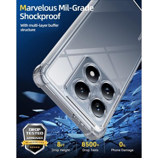 TTSWJBD Puzdro na Xiaomi 14T s popruhom na krk - Priehľadný silikónový ochranný kryt s odnímateľnou čiernou šnúrkou a ochrannou fóliou na displej