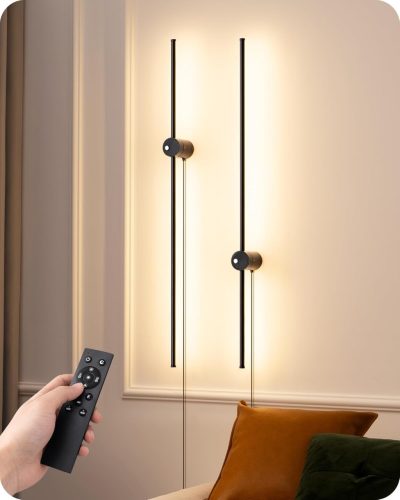 EDISHINE 2 buc. Lămpi de perete LED de interior - 15W, 1000LM, cu telecomandă și întrerupător tactil, 3 temperaturi de culoare, intensitate luminoasă reglabilă continuu, rotire 350°