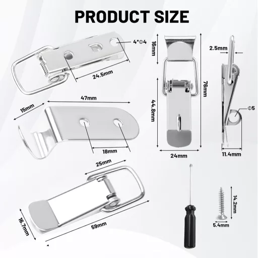 MOERDIFFER 12 ks Nerezová napínacia spona pre 90° rohové upevnenie 76,5x24 mm so skrutkami