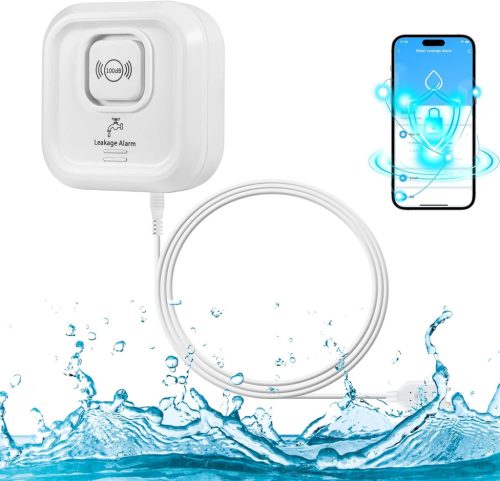 KERUI WiFi Vízszivárgás Érzékelő 100dB Hangos Riasztással - Okostelefonos Vezérlés Smart Life Applikációval - Vízálló IP67 Konyhai, Fürdőszo