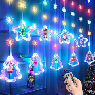   SOARFLY Vianočná okenná dekorácia svetelná clona - 120 LED farebné osvetlenie, 8 režimov, s diaľkovým ovládaním, 3m, vonkajšia-vnútorná dekorácia
