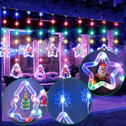 SOARFLY Karácsonyi Ablakdísz Fényfüggöny - 120 LED Színes Világítás, 8 Üzemmód, Távirányítóval, 3m, Kültéri-Beltéri Dekoráció