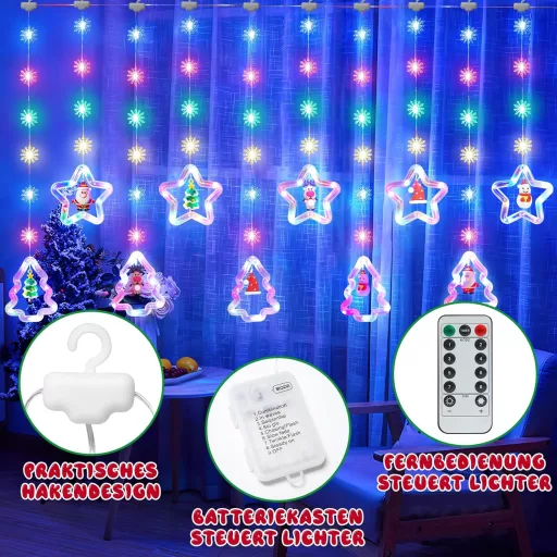 SOARFLY Karácsonyi Ablakdísz Fényfüggöny - 120 LED Színes Világítás, 8 Üzemmód, Távirányítóval, 3m, Kültéri-Beltéri Dekoráció