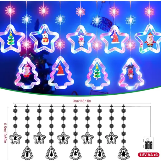 SOARFLY Vianočná okenná dekorácia svetelná clona - 120 LED farebné osvetlenie, 8 režimov, s diaľkovým ovládaním, 3m, vonkajšia-vnútorná dekorácia