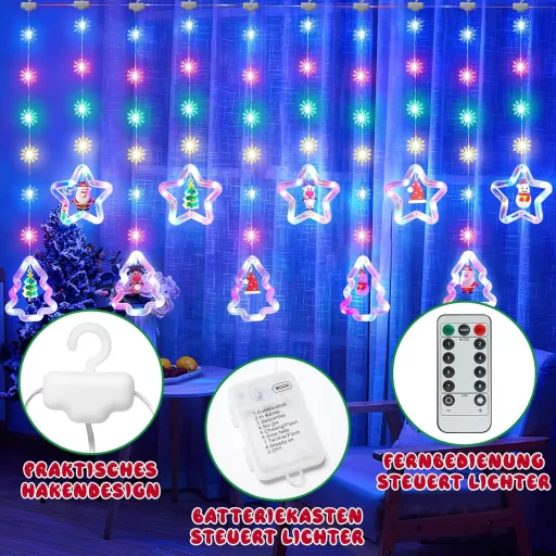 SOARFLY Vianočná okenná dekorácia svetelná clona - 120 LED farebné osvetlenie, 8 režimov, s diaľkovým ovládaním, 3m, vonkajšia-vnútorná dekorácia