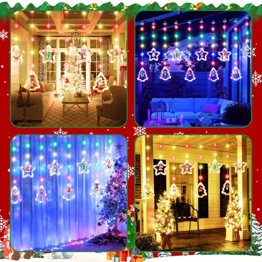 SOARFLY Vianočná okenná dekorácia svetelná clona - 120 LED farebné osvetlenie, 8 režimov, s diaľkovým ovládaním, 3m, vonkajšia-vnútorná dekorácia