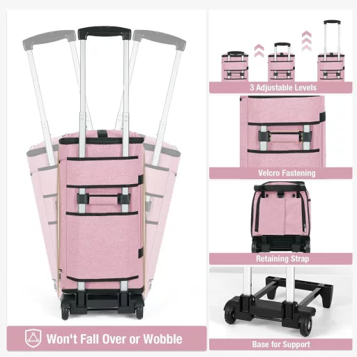 Lekespring putna torba s kotačićima 47L s pretincem za cipele, konvertibilna putna torba ružičasta