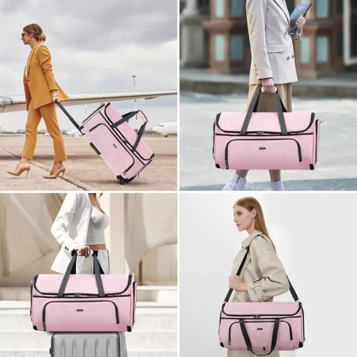 Lekespring putna torba s kotačićima 47L s pretincem za cipele, konvertibilna putna torba ružičasta