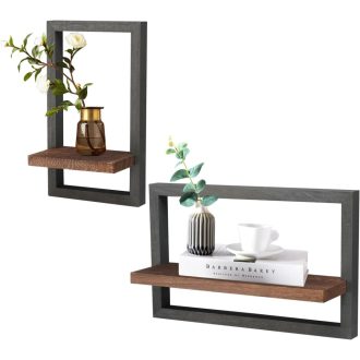   GAESHOW sada 2 nástenných drevených políc, plávajúce police, dekoratívne police do obývačky a spálne