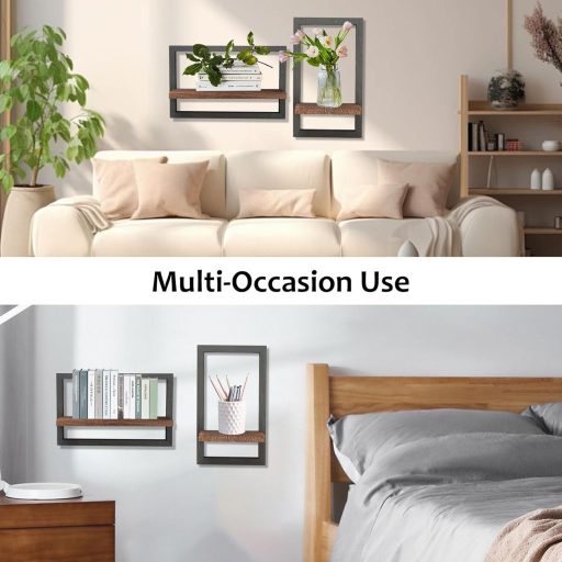 GAESHOW sada 2 nástenných drevených políc, plávajúce police, dekoratívne police do obývačky a spálne