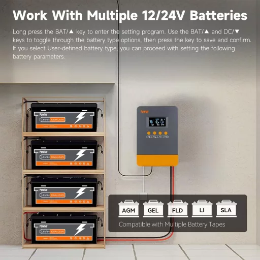 PowMr MPPT Napelem Töltésvezérlő 45A 12V/24V Autóhoz, Ólom-Sav és Lítium Akkumulátorokhoz, 80V Max PV Bemenet