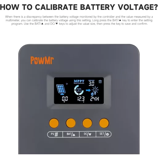 Controler de încărcare solară MPPT PowMr 45A 12V/24V pentru auto, baterii plumb-acid și litiu, intrare PV maximă 80V.