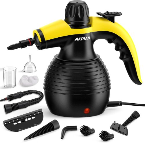 Curățător cu abur portabil AKPIAN 1050W - Aparat multifuncțional de abur portabil cu 10 accesorii, blocare de siguranță, pentru îndepărtarea grăsimii și a murdăriei, 350ml