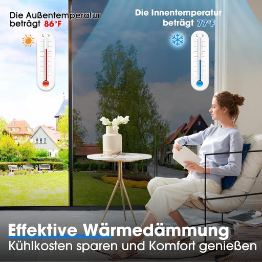 Folie fereastră cu efect de oglindă Lifetree 44,5x200cm, protecție UV și termică, autoadezivă, negru/argintiu