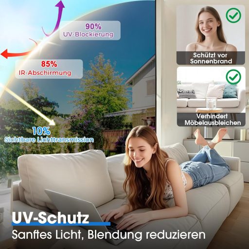 Folie fereastră cu efect de oglindă Lifetree 44,5x200cm, protecție UV și termică, autoadezivă, negru/argintiu