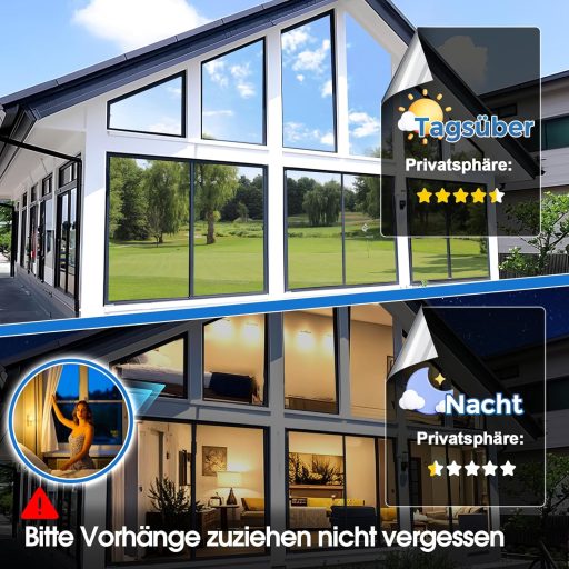 Folie fereastră cu efect de oglindă Lifetree 44,5x200cm, protecție UV și termică, autoadezivă, negru/argintiu