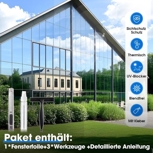 Folie fereastră cu efect de oglindă Lifetree 44,5x200cm, protecție UV și termică, autoadezivă, negru/argintiu