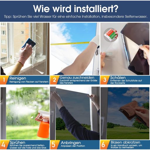 Folie fereastră cu efect de oglindă Lifetree 44,5x200cm, protecție UV și termică, autoadezivă, negru/argintiu