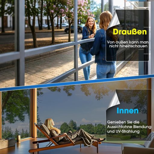 Folie fereastră cu efect de oglindă Lifetree 44,5x200cm, protecție UV și termică, autoadezivă, negru/argintiu