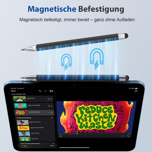 Stilou universal pentru tabletă Zcitek cu vârf dublu – Magnetic, fără încărcare, iOS Android