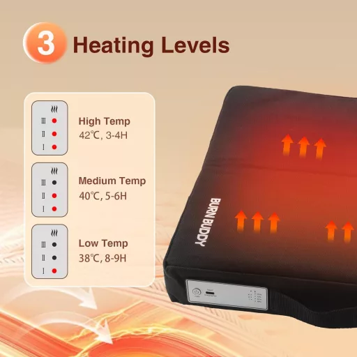 Pernă încălzită Bubbacare cu control prin APP, 3 trepte de temperatură, scaun de birou/stadion/camping/pescuit