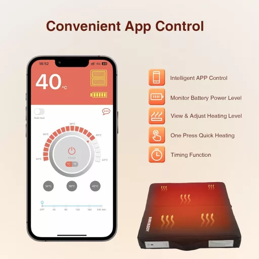 Pernă încălzită Bubbacare cu control prin APP, 3 trepte de temperatură, scaun de birou/stadion/camping/pescuit